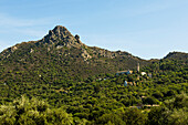 Medieval mountain village on the coast, Corbara, near LÎle-Rousse, Balagne, Haute-Corse department, Corsica, Mediterranean Sea, France