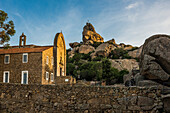 Church and granite rocks, Hermitage de la Trinite, Bonifacio, South Coast, Corse-du-Sud Department, Corsica, Mediterranean Sea, France