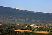 Blick auf Bedoin, im Hintergrund der Mont Ventoux, Vaucluse, Provence-Alpes-Côte d'Azur, Frankreich