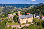 Aerial view of Schwarzenfels Castle, Sinntal Schwarzenfels, Spessart-Mainland, Hesse, Germany, Europe