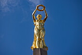 Gilded female figure on the &#39;Gëlle Fra&#39; (Monument of Remembrance) monument, Luxembourg City, Luxembourg, Europe