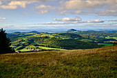 View from the Abtsrodaer Kuppe to the Milseburg in the Rhön in autumn, Rhön Biosphere Reserve, Hesse, Germany