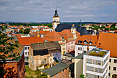 View over the old town of Weißenfels with the Ev. City Church of St. Marien on the market square in on the Romanesque Road, Burgenlandkreis, Saxony-Anhalt, Germany