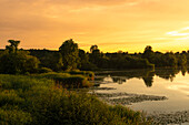 Sunset in the bird sanctuary NSG Garstadt near Heidenfeld in the district of Schweinfurt, Lower Franconia, Bavaria, Germany
