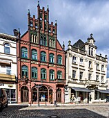 Historical Löwenapotheke on the market square of Minden, North Rhine-Westphalia, Germany