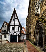Half-timbered Windloch at the Martinikirche, Upper Old Town of Minden, North Rhine-Westphalia, Germany