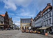 Market square in Minden, in the background the old town hall, North Rhine-Westphalia, Germany