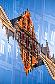 Double exposure of a gable in old Bruges, Belgium.