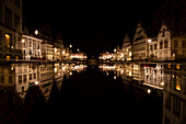 Double exposure of the former historical trading houses along the famous Graslei in Ghent, Belgium.