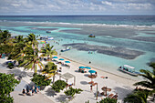 small boats on the dream beach of Mahahual, Quintana Roo, Yucatán, Mexico, North America, Latin America