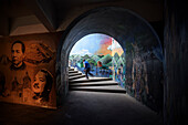 Underpass with murals on historical themes, city of Oaxaca de Juárez, state of Oaxaca, Mexico, North America, Latin America