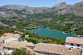 Guadalest mountain fortress in the Serella mountains of the Costa Blanca, popular tourist destination with a reservoir, Spain