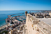 Alicante View from the Santa Barbara Castle, on the harbor and surrounding area, Costa Blanca, Spain
