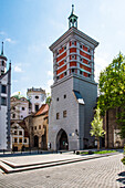 Augsburg, Rotes Tor mit Vorplatz u. Abtei, romantische Straße, Bayern, Deutschland