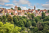 View from the Burggarten to the old town of Rothenburg ob der Tauber, Middle Franconia, Bavaria, Germany