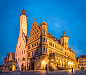 Market square with old town hall of Rothenburg ob der Tauber, Middle Franconia, Bavaria, Germany