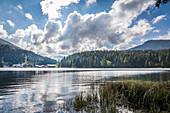 View south from the western shore of Lake Spitzingsee, Upper Bavaria, Bavaria, Germany