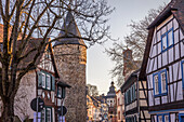 Half-timbered houses and witch tower in the old town of Bad Homburg vor der Höhe, Taunus, Hesse, Germany