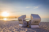 White beach chairs in Zingst, Mecklenburg-West Pomerania, North Germany, Germany