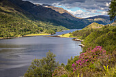Aussichtspunkt oberhalb Loch Leven, Blick nach Osten, Kinlochleven, Highlands, Schottland, Großbritannien