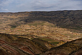 Scenic view to rainbow colorful valley in Gareja desert, close to David Garedja monastery in Kakheti, Georgia
