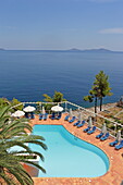 Pool of Paradise Hotel in Patitiri, the capital of Alonissos island, Northern Sporades, Greece