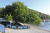 Agontas beach is also known for its excellent fish restaurants, Skopelos island, Northern Sporades, Greece