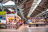 Valencia, Mercado Central, wholesale market hall, with a huge range, also a meeting place for many Valencianos, Spain