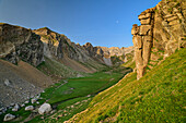 Circo de Olibon valley floor with rock towers, Pyrenees, Aragon, Spain
