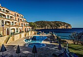 Hotel complex with pool by the sea, Camp de Mar, Municipality of Andratx, Mallorca, Spain
