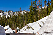 Lassen Volcanic National park in spring with massive amounts with over 18 feet of snow in some parts of the park