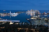 Evening view of the port in the evening, Malaga, Andalusia, Spain
