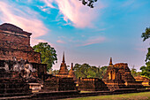 The central Buddhist temple Wat Mahathat at sunset, UNESCO World Heritage Sukhothai Historical Park, Thailand, Asia