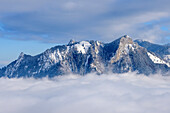 Blick auf Heuberg und Nebelmeer im Inntal, von der Hohen Asten, Bayerische Alpen, Oberbayern, Bayern, Deutschland
