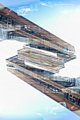 Double exposure of the modern architecture of the Krook Library building in Ghent.