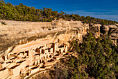 Ancient cliff dwellings of the ancestral pueblos in the Mesa Verde National Park.