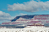 Snow covered desert landscape in Utah, USA.