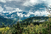 Aussicht von der Schwarzwaldhochstraße, bedeckter Himmel, Mummelsee, Hornisgrinde, Schwarzwald, Baden-Württemberg, Deutschland