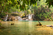 The multi-tiered Kuang Si waterfall at Luang Prabang, Laos, Asia