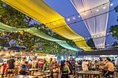 Dining tables at the night market in Luang Prabang, Laos, Asia