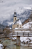 Germany, Bavaria, Berchstesgaden, Au, Ramsau, Church of St. Sebastion, Winter, Church