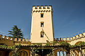 Adjutant tower in the pergola garden, Stolzenfels Castle, Koblenz, Upper Middle Rhine Valley, Rhineland-Palatinate, Germany