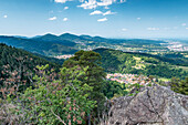 Valley view towards Gernsbach, Gaggenau and Rastatt, Lautenfelsen, Black Forest, Baden-Württemberg, Germany