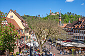 Street cafes on the market square in Weinheim, Odenwald, GEO Nature Park, Bergstrasse-Odenwald, Baden-Württemberg, Germany