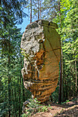 Rock of the Predigt chair of the Green Hell near Bollendorf an der Sauer, Sauertal, Bollendorf, Eifel, Rhineland-Palatinate, Germany