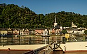 View from the Loreley ferry to the old town of St.Goar, Upper Middle Rhine Valley; Rhineland-Palatinate, Germany