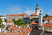 Altstadt mit Mantelbrücke, Schloss, Schlossturm, St. Veit-Kirche, Český Krumlov, Südböhmen, Tschechien
