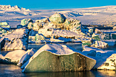 Icebergs that have calved from the Vatnajokull Glacier in Glacier lagoon
