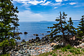 Blick auf den Atlantischen Ozean vor dem Strand von Little Hunters, Insel Mount Desert Island, Acadia-Nationalpark, New England, Maine, USA
