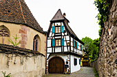 Medieval colorful half-timbered houses, Kaysersberg, Grand Est, Haut-Rhin, Alsace, France